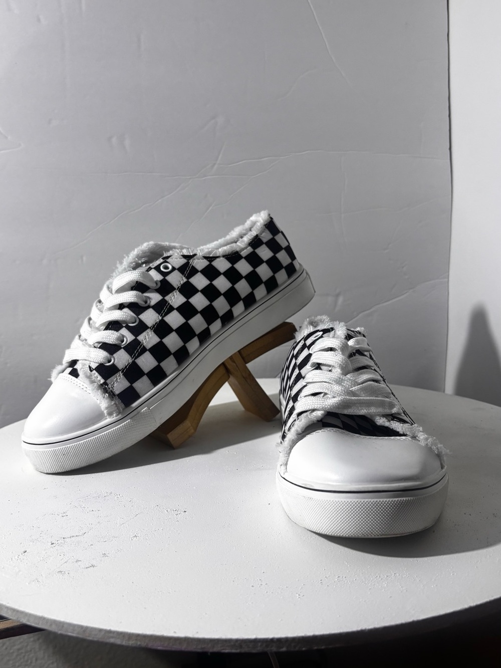 Black & White Checkerboard Low-Top Sneakers - Casual Women’s Shoes